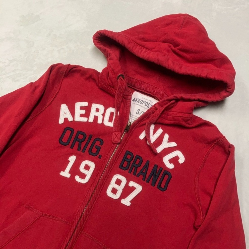 Vintage Y2K Aeropostale Hoodie Men S Full Zip Up Puff Print Spellout Surf Skater